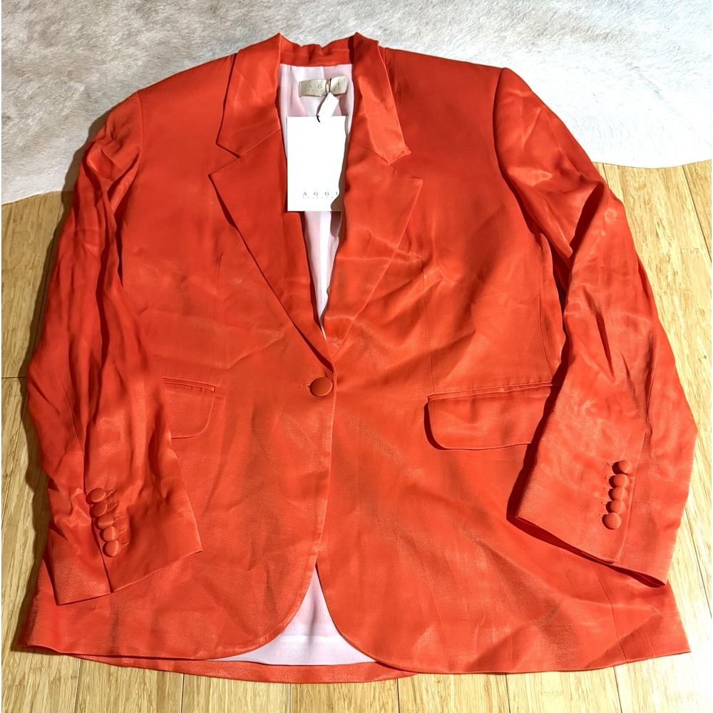 AGGI Bellamy Satin Nasturtium Blazer in Orange silk womens sizs medium New W/Tag - Picture 5 of 8
